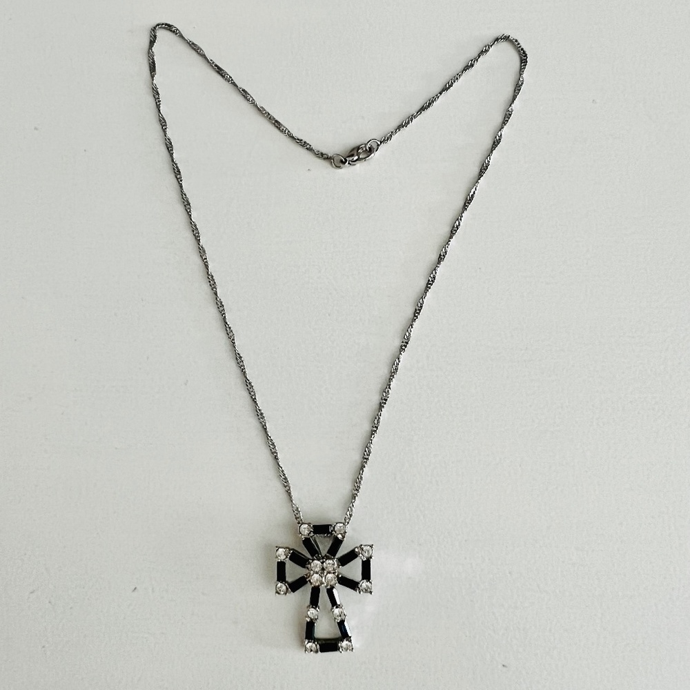 Silver Rhinestone Cross Necklace
